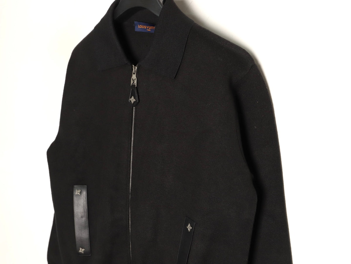 Louis Vuitton LV Leather-Trim Black Knit Blouson Jacket