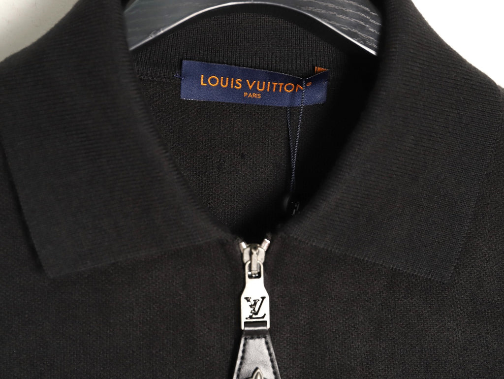Louis Vuitton LV Leather-Trim Black Knit Blouson Jacket