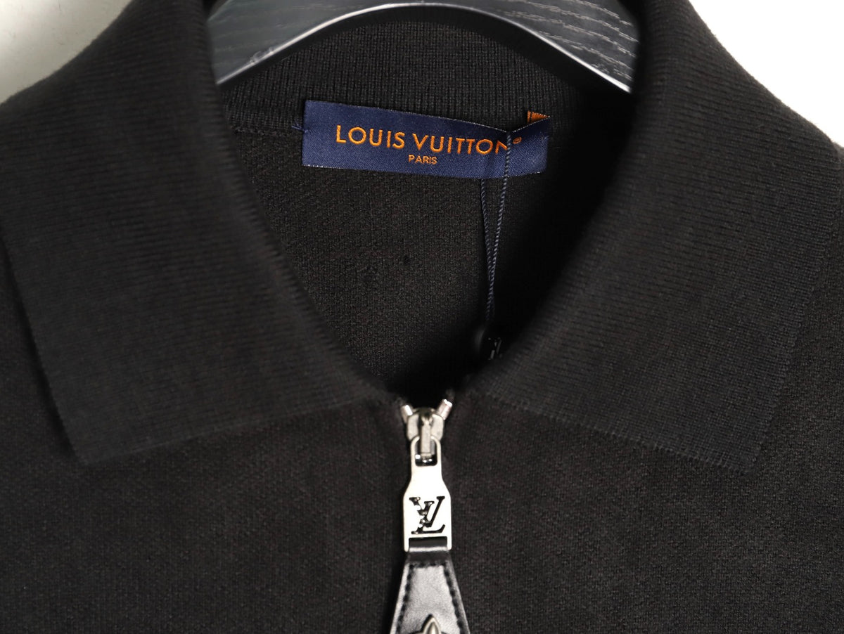 Louis Vuitton LV Leather-Trim Black Knit Blouson Jacket