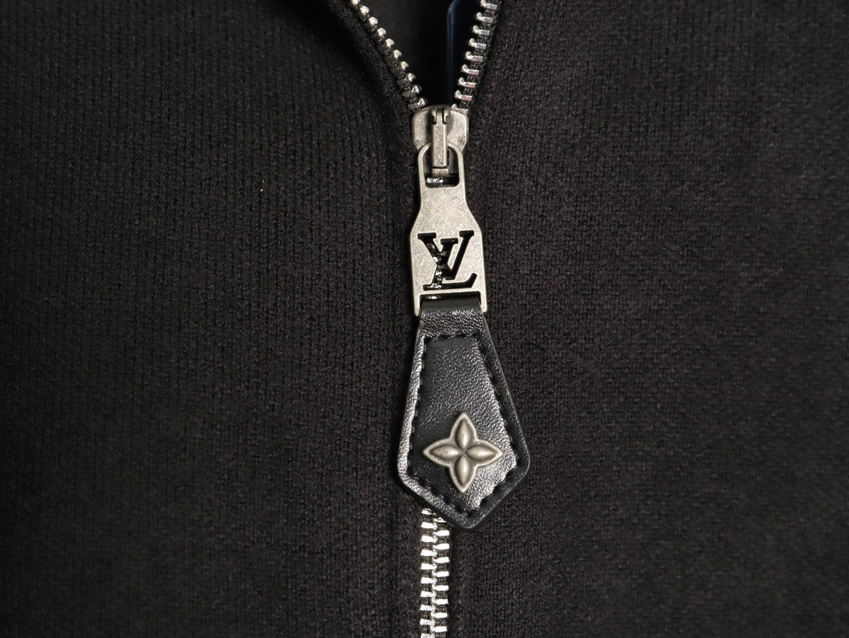 Louis Vuitton LV Leather-Trim Black Knit Blouson Jacket