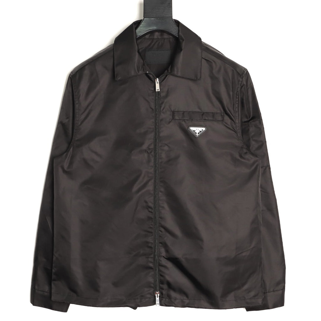 Prada PRD Zip-Pocket Black Nylon Collared Jacket
