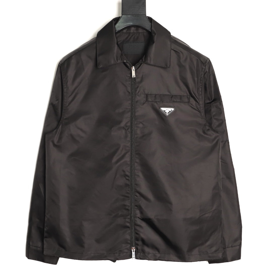 Prada PRD Zip-Pocket Black Nylon Collared Jacket