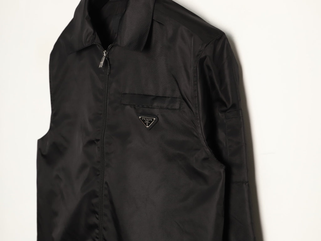 Prada PRD Zip-Pocket Black Nylon Collared Jacket