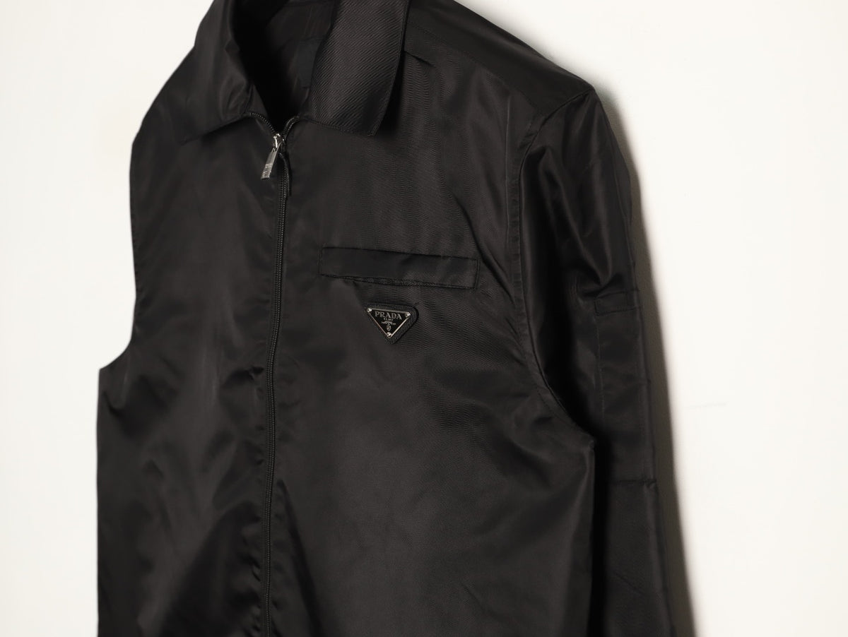 Prada PRD Zip-Pocket Black Nylon Collared Jacket