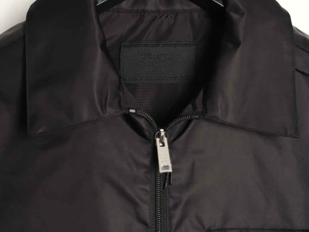 Prada PRD Zip-Pocket Black Nylon Collared Jacket