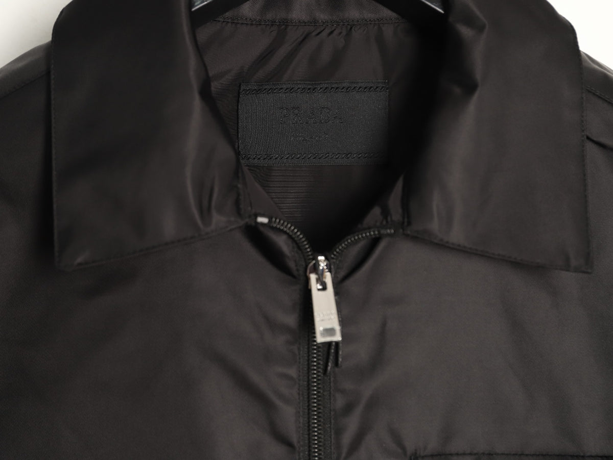 Prada PRD Zip-Pocket Black Nylon Collared Jacket