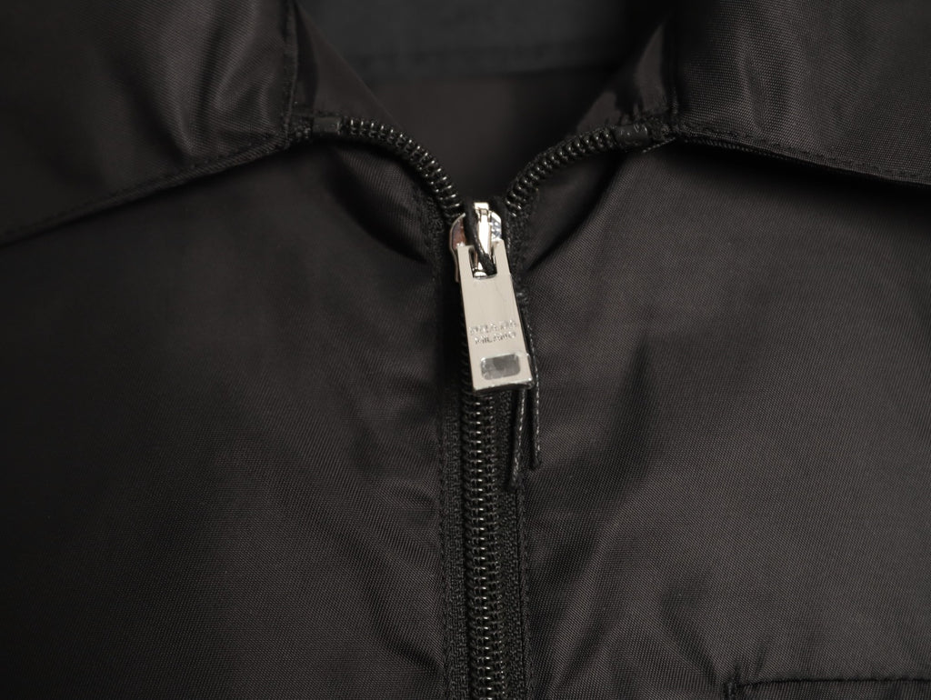 Prada PRD Zip-Pocket Black Nylon Collared Jacket
