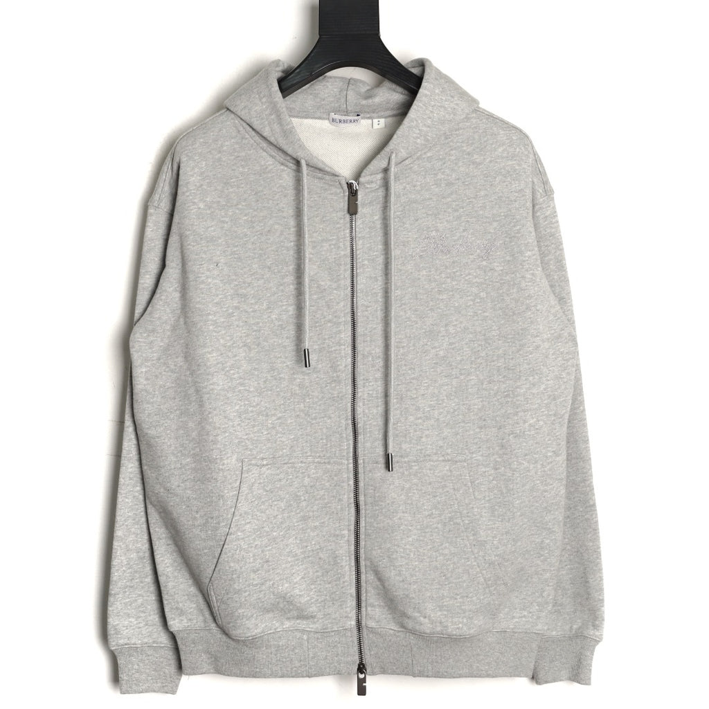 Burberry BBR Check Signature Light Gray Zip Hoodie