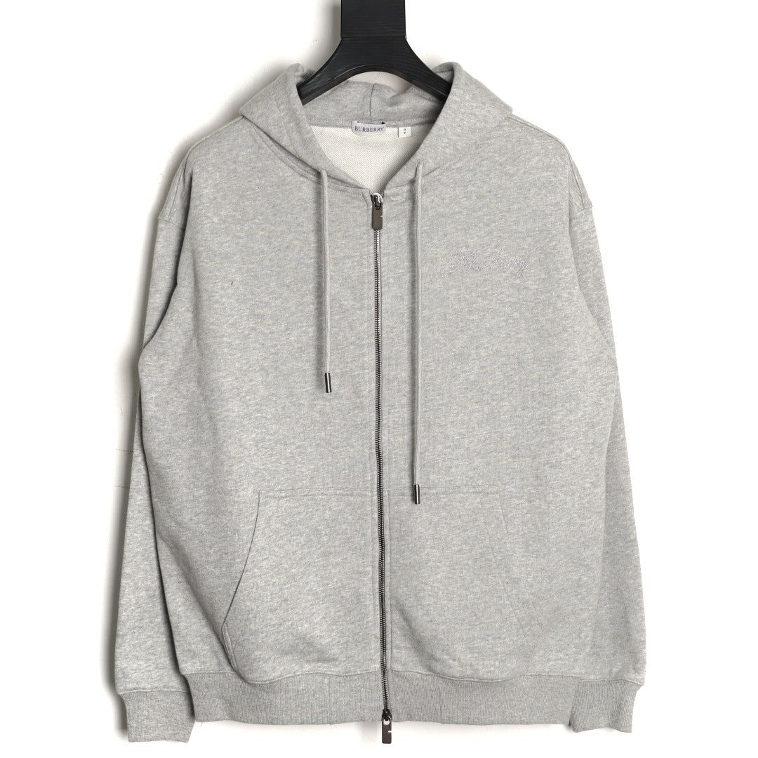 Burberry BBR Check Signature Light Gray Zip Hoodie