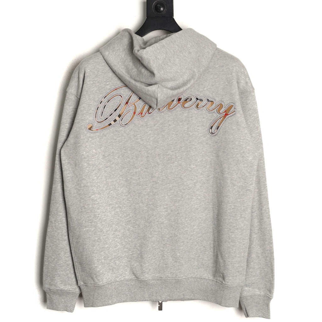 Burberry BBR Check Signature Light Gray Zip Hoodie