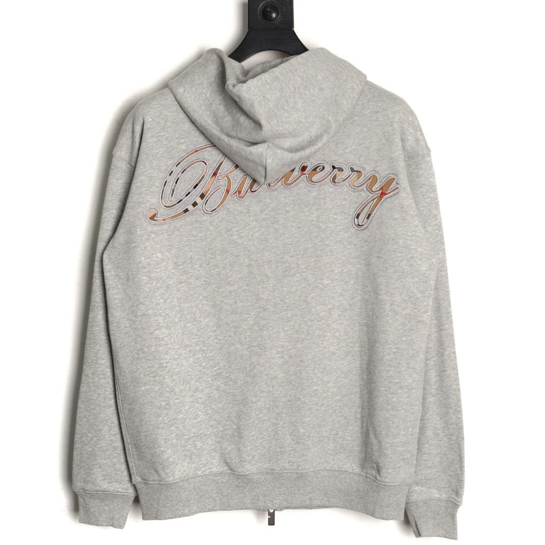 Burberry BBR Check Signature Light Gray Zip Hoodie