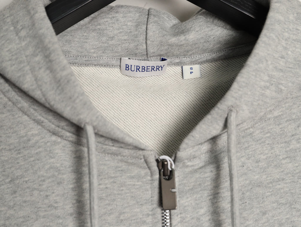 Burberry BBR Check Signature Light Gray Zip Hoodie