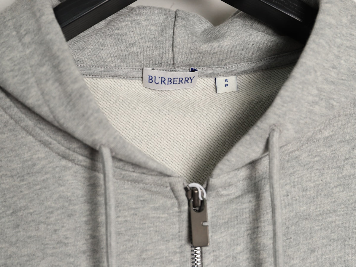 Burberry BBR Check Signature Light Gray Zip Hoodie