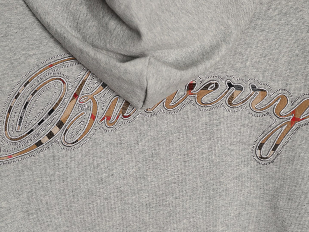 Burberry BBR Check Signature Light Gray Zip Hoodie
