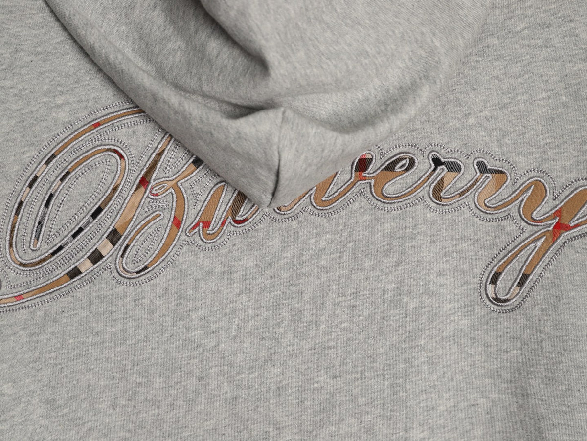 Burberry BBR Check Signature Light Gray Zip Hoodie