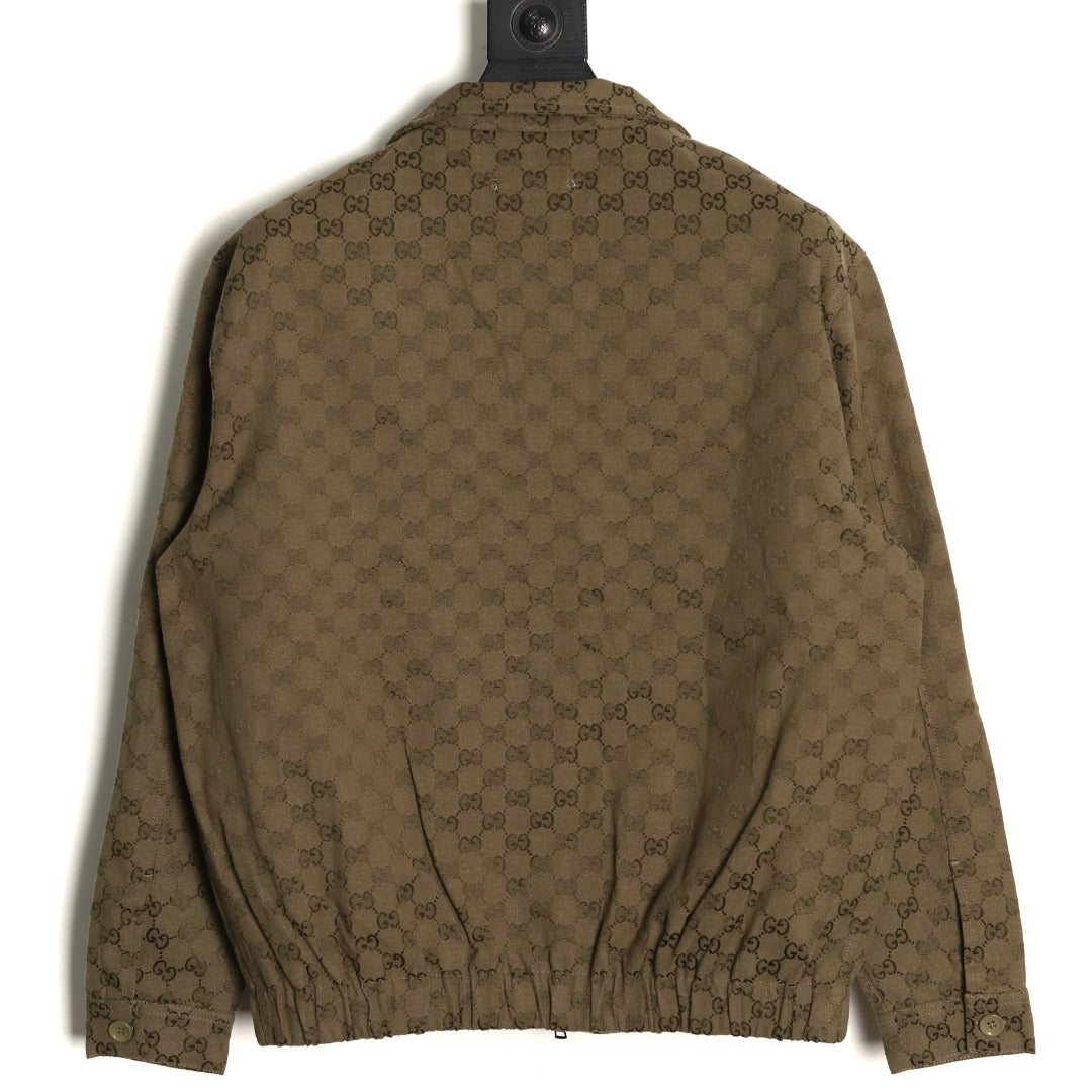 Gucci GUC Allover Monogram Brown Jacquard Stand-Collar Jacket