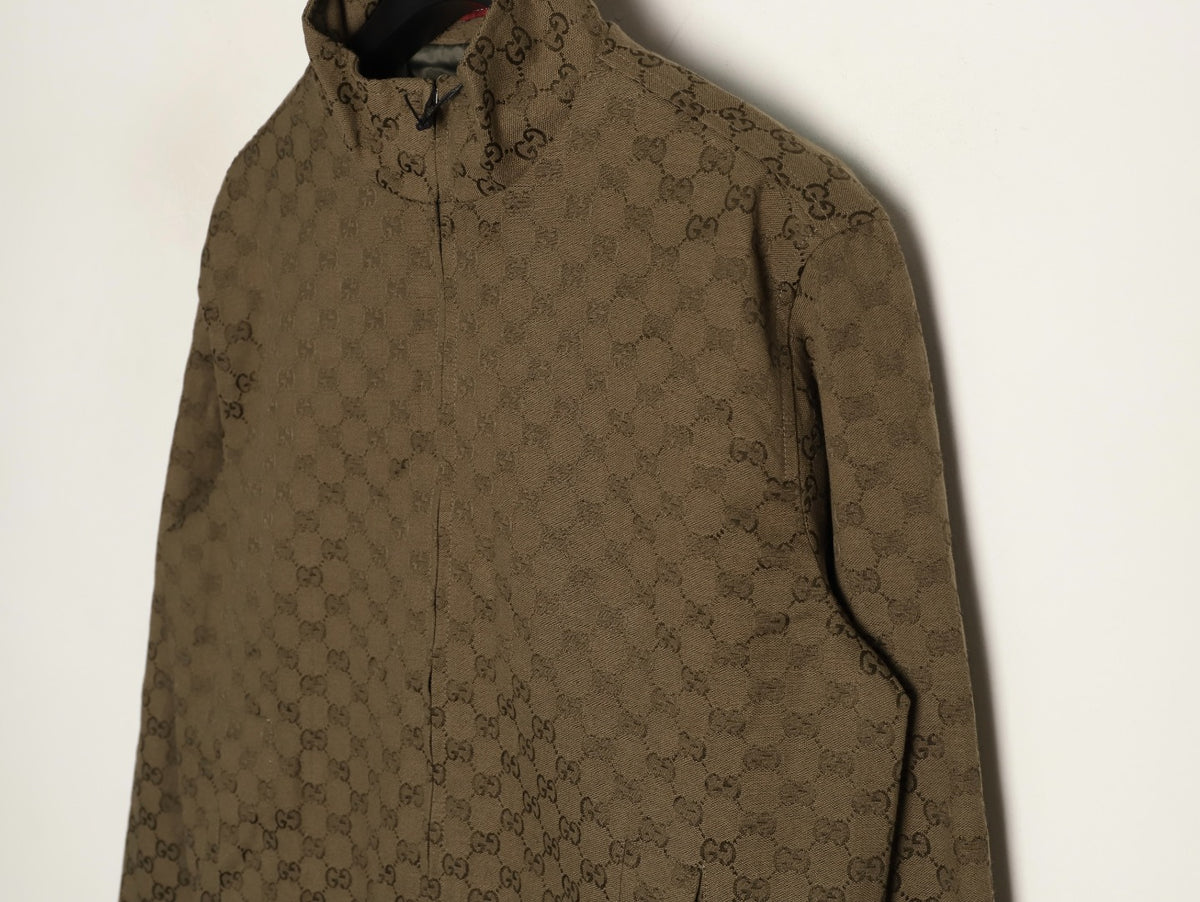 Gucci GUC Allover Monogram Brown Jacquard Stand-Collar Jacket