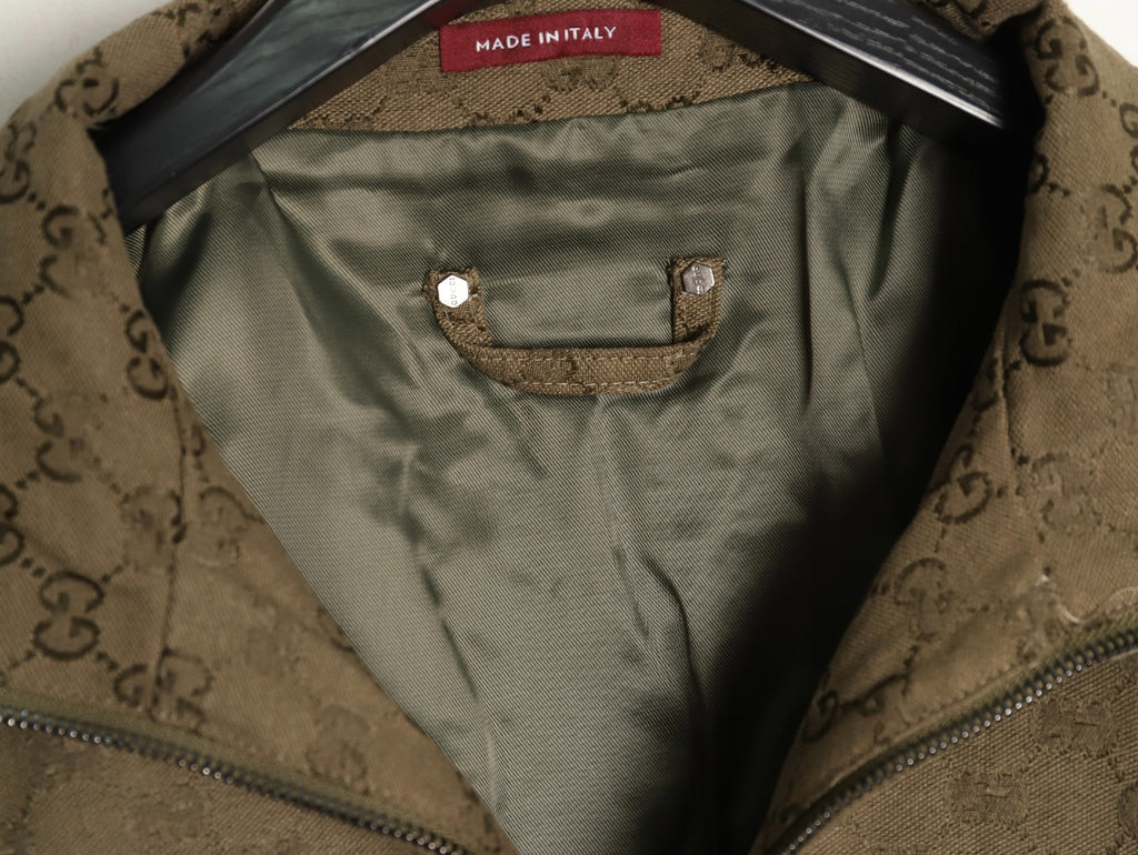 Gucci GUC Allover Monogram Brown Jacquard Stand-Collar Jacket