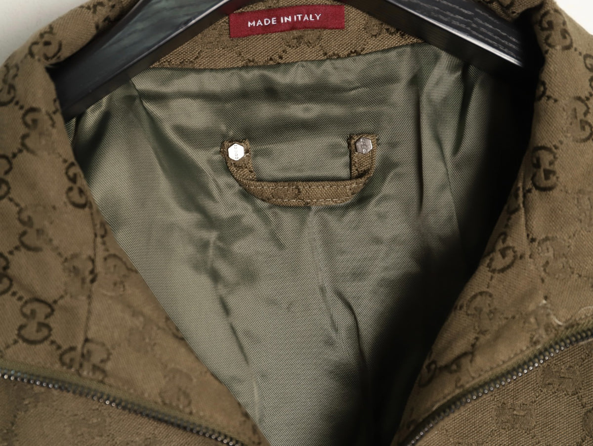 Gucci GUC Allover Monogram Brown Jacquard Stand-Collar Jacket