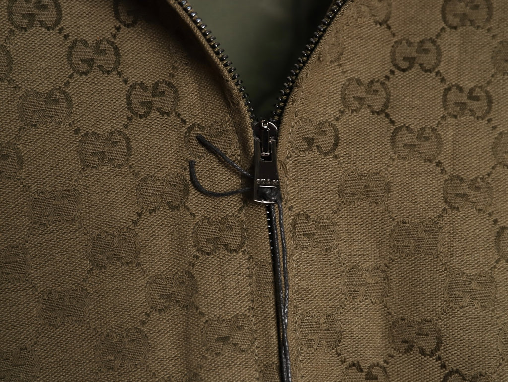 Gucci GUC Allover Monogram Brown Jacquard Stand-Collar Jacket
