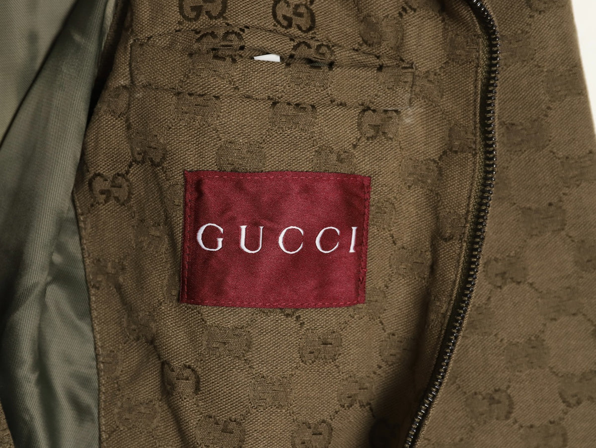 Gucci GUC Allover Monogram Brown Jacquard Stand-Collar Jacket