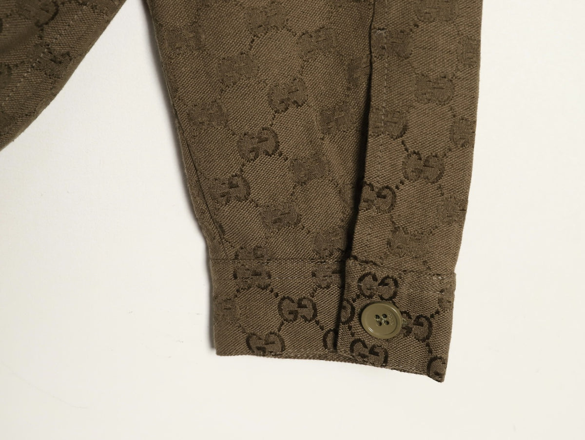 Gucci GUC Allover Monogram Brown Jacquard Stand-Collar Jacket