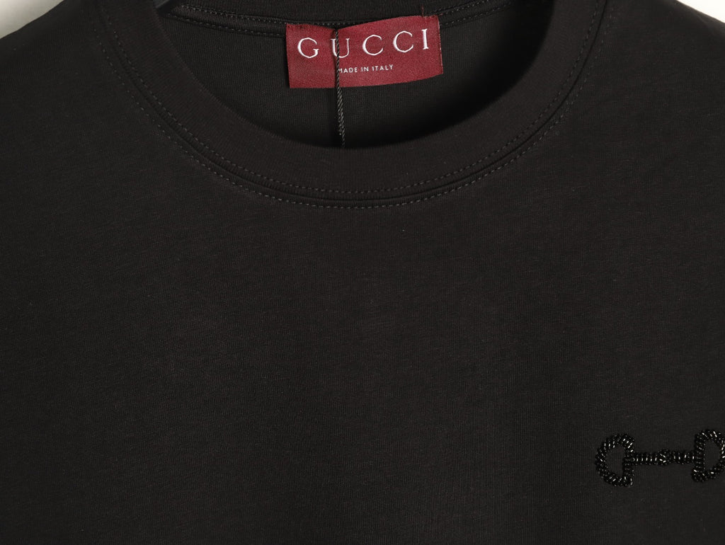 Gucci Hand-Beaded Horsebit Logo Black T-Shirt