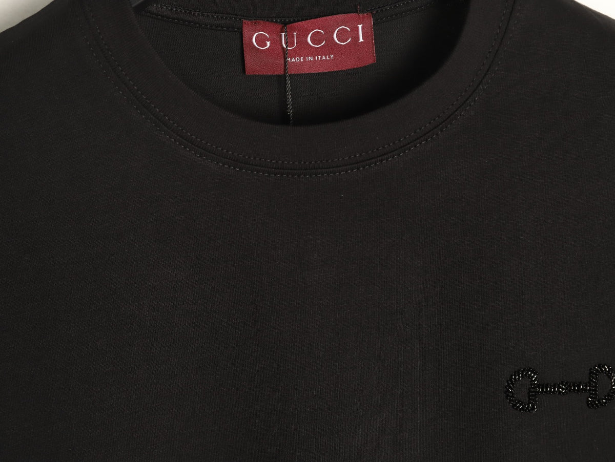 Gucci Hand-Beaded Horsebit Logo Black T-Shirt
