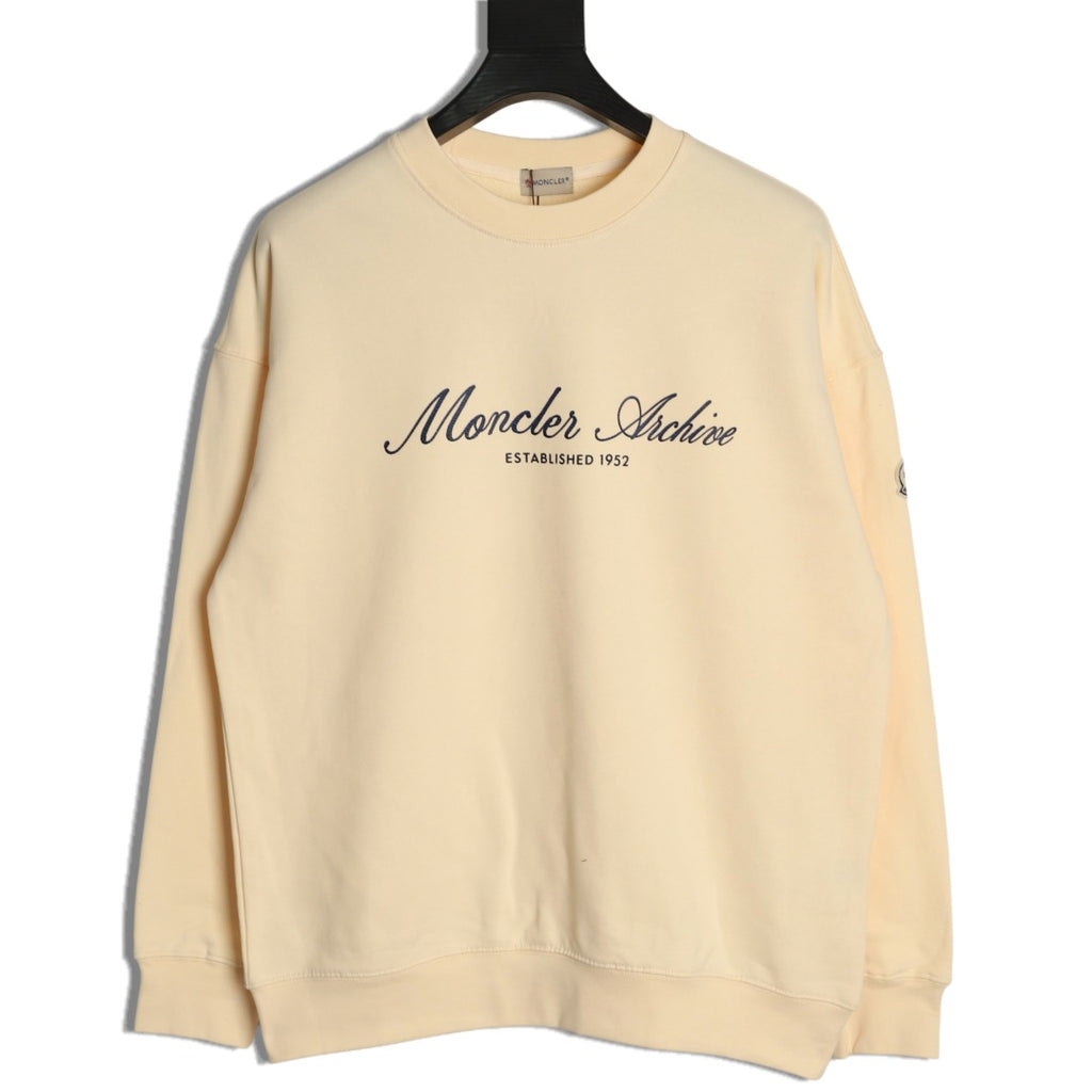 Moncler 26SS Artistic Script Logo Cream Crewneck Sweatshirt