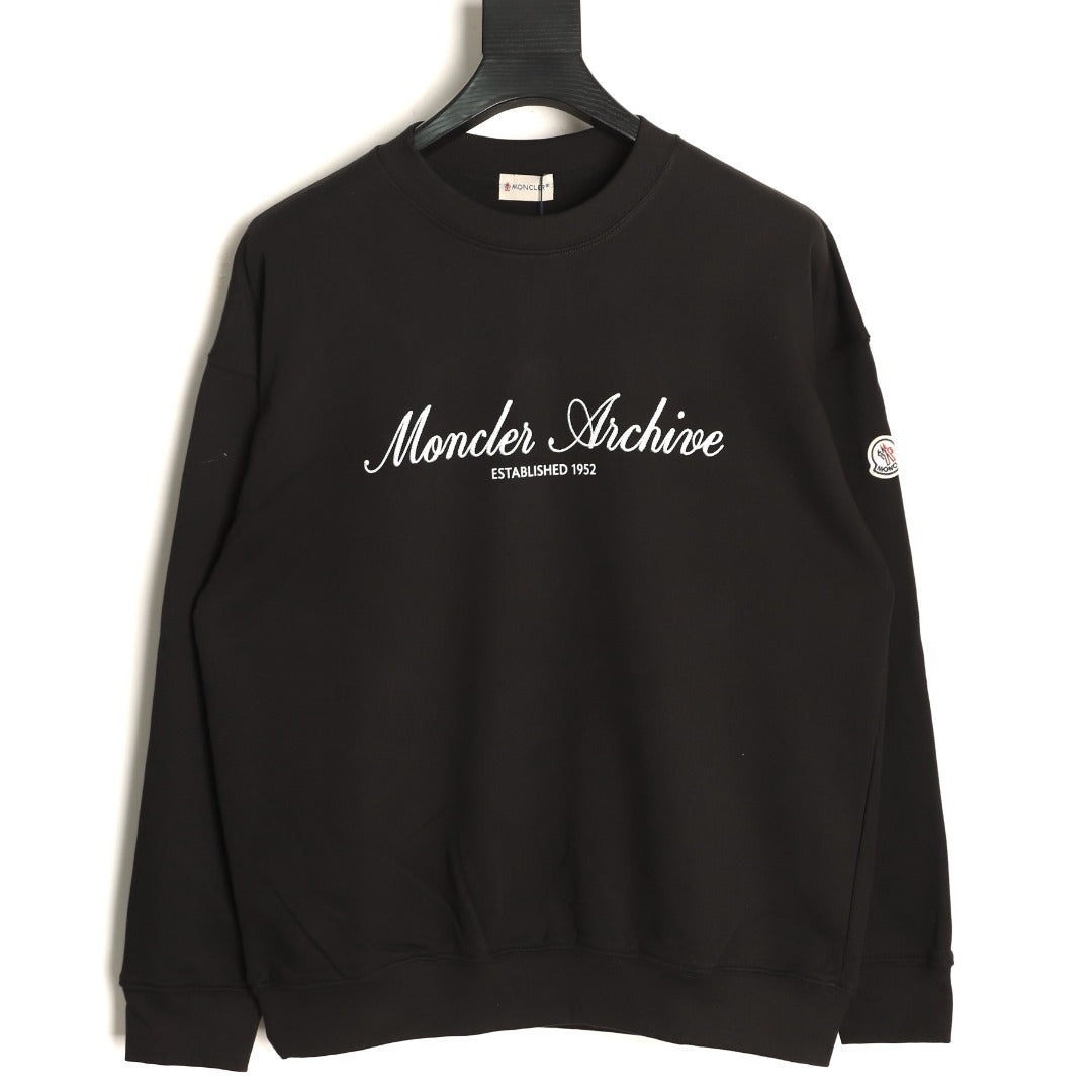 Moncler 26SS Artistic Script Logo Black Crewneck Sweatshirt