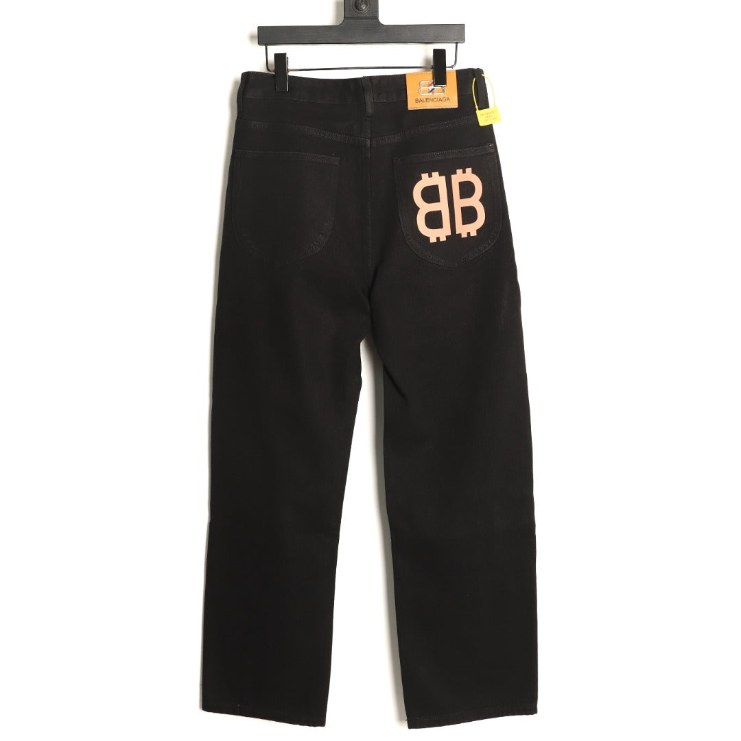 Balenciaga Double B Back-Pocket Black Straight-Leg Jeans