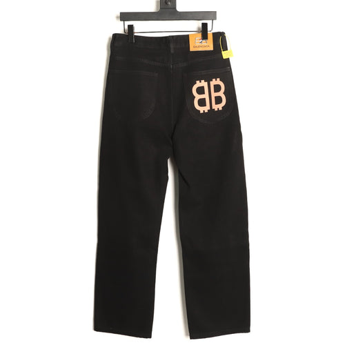 Balenciaga Double B Back-Pocket Black Straight-Leg Jeans