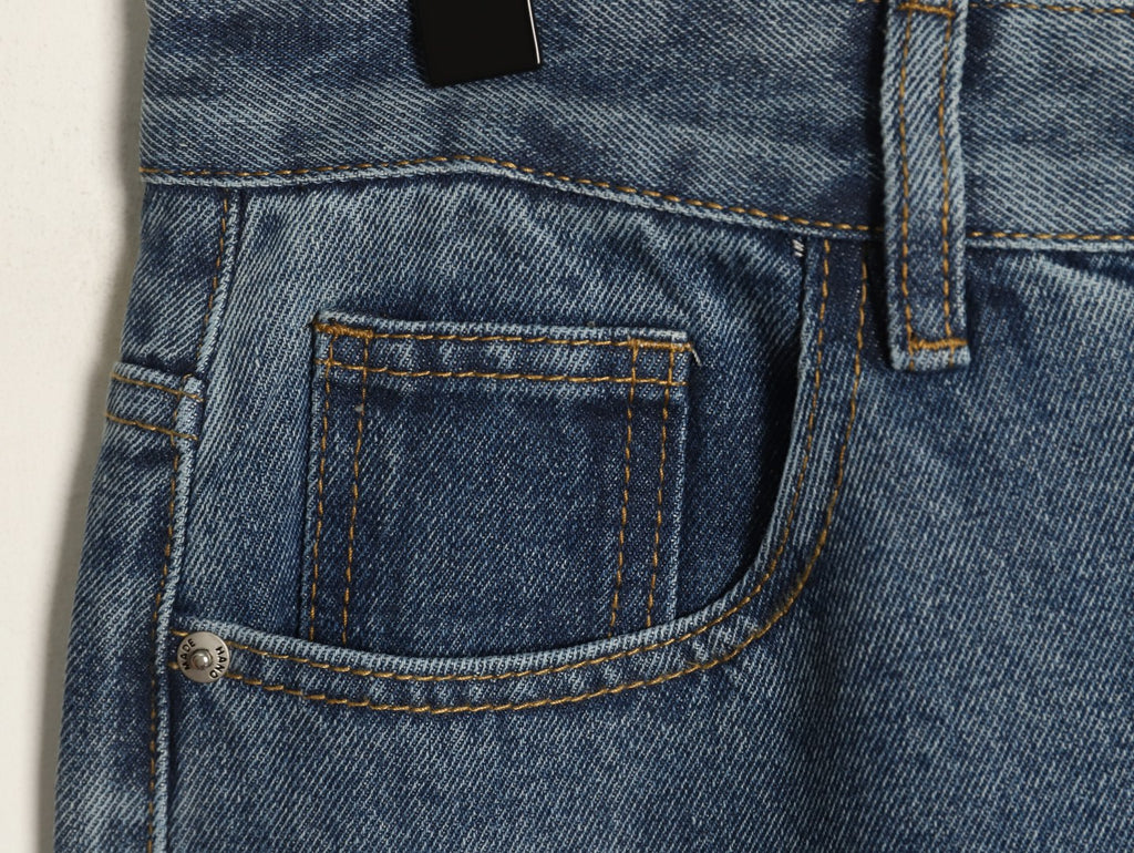 Balenciaga 3M Letter Back-Pocket Washed Blue Straight-Leg Jeans