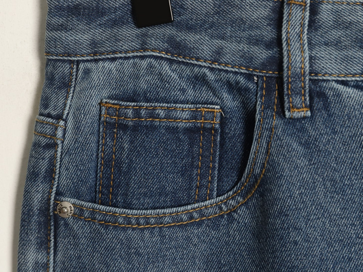 Balenciaga 3M Letter Back-Pocket Washed Blue Straight-Leg Jeans