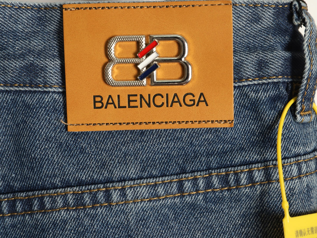 Balenciaga 3M Letter Back-Pocket Washed Blue Straight-Leg Jeans