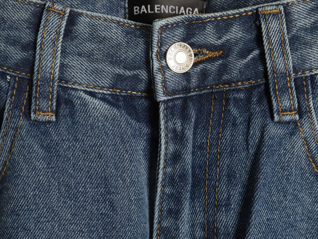 Balenciaga 3M Letter Back-Pocket Washed Blue Straight-Leg Jeans