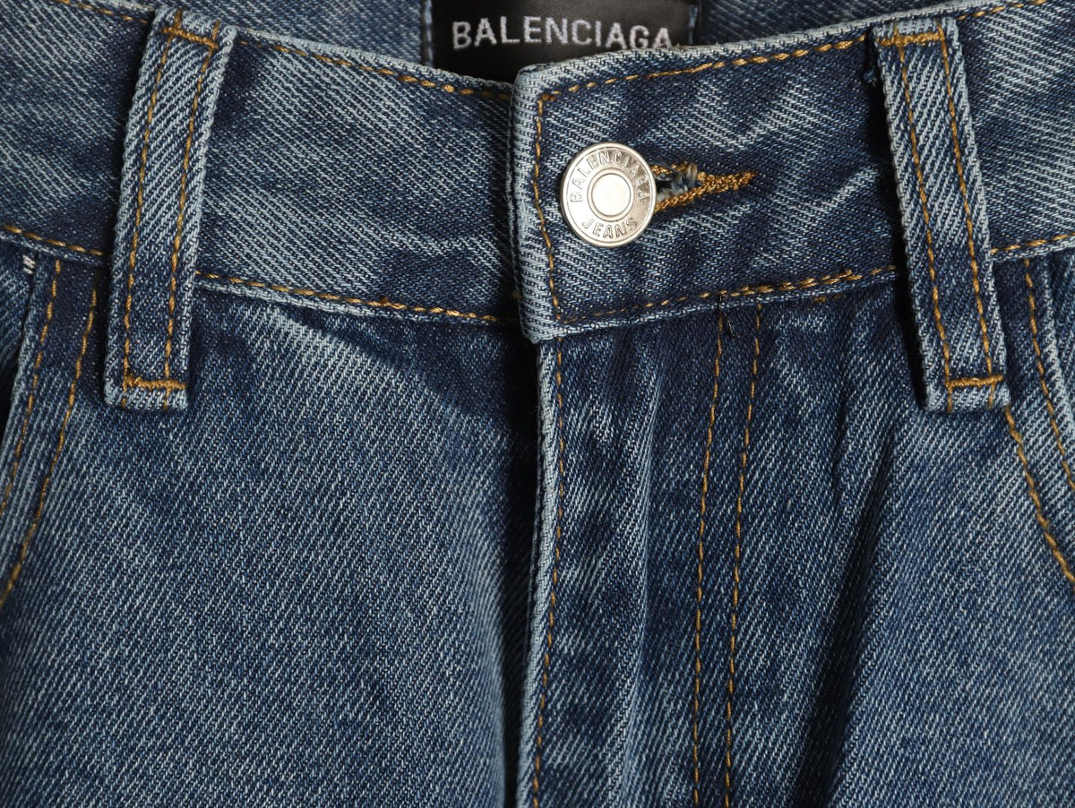 Balenciaga 3M Letter Back-Pocket Washed Blue Straight-Leg Jeans