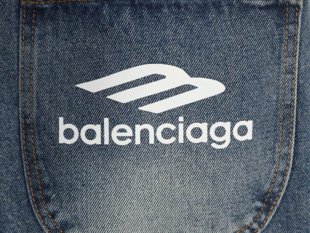 Balenciaga 3M Letter Back-Pocket Washed Blue Straight-Leg Jeans