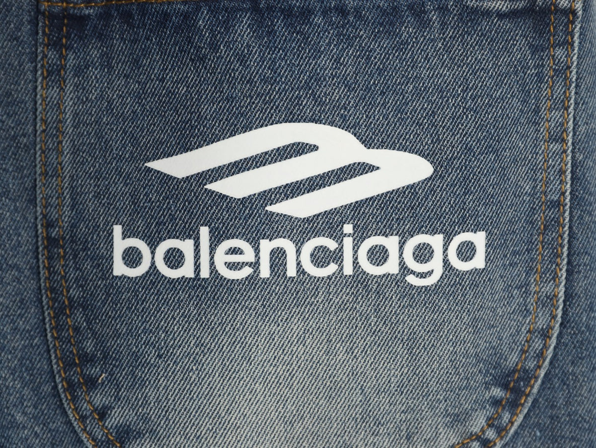 Balenciaga 3M Letter Back-Pocket Washed Blue Straight-Leg Jeans