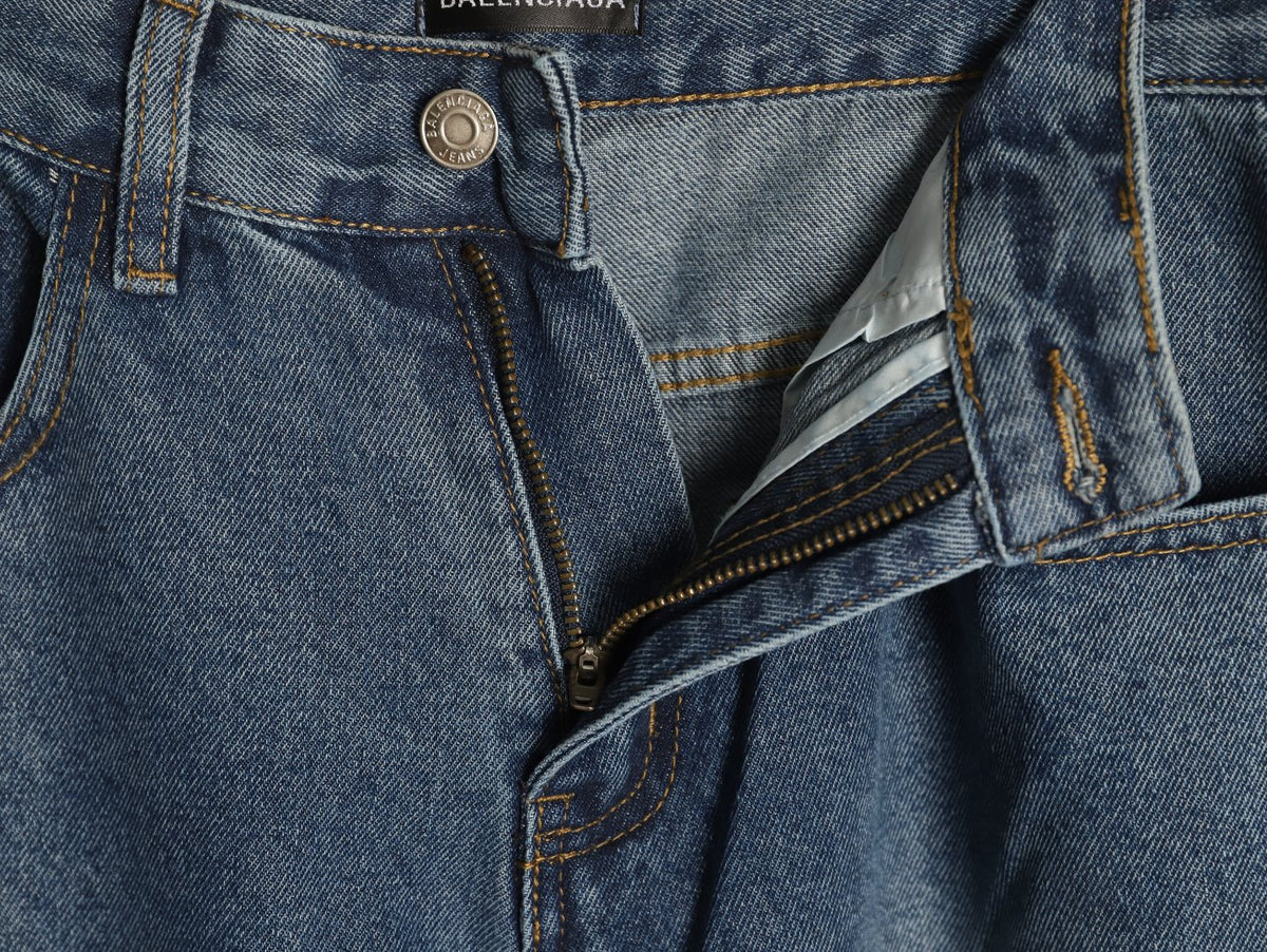 Balenciaga 3M Letter Back-Pocket Washed Blue Straight-Leg Jeans
