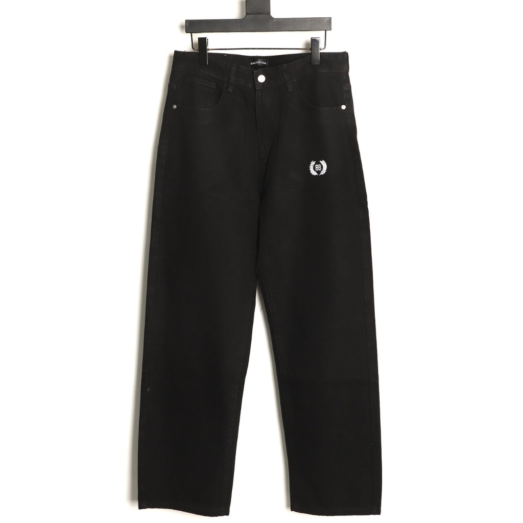 Balenciaga 3M Letter Back-Pocket Black Straight-Leg Jeans