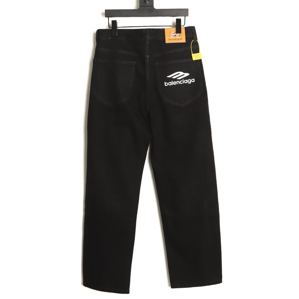 Balenciaga 3M Letter Back-Pocket Black Straight-Leg Jeans