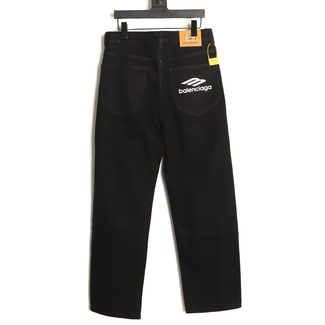 Balenciaga 3M Letter Back-Pocket Black Straight-Leg Jeans