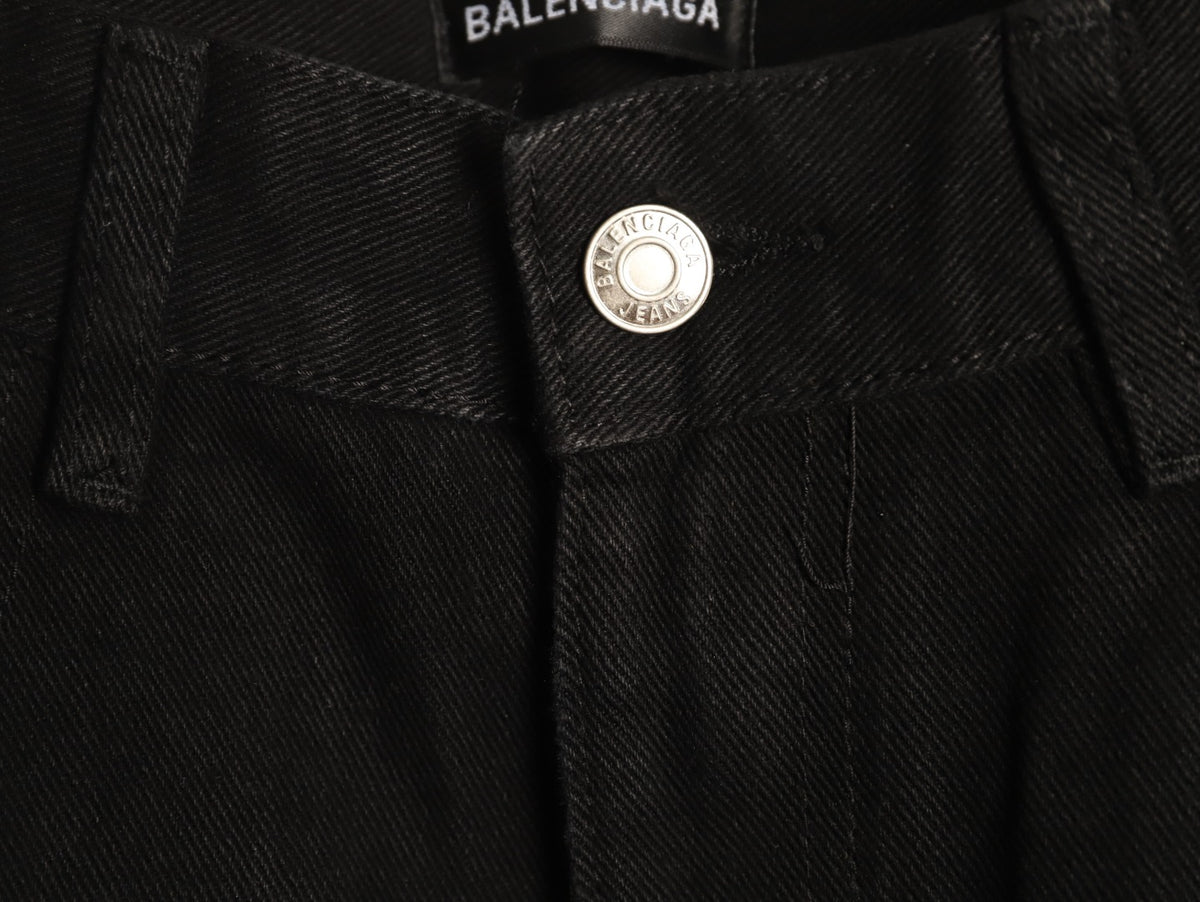 Balenciaga 3M Letter Back-Pocket Black Straight-Leg Jeans