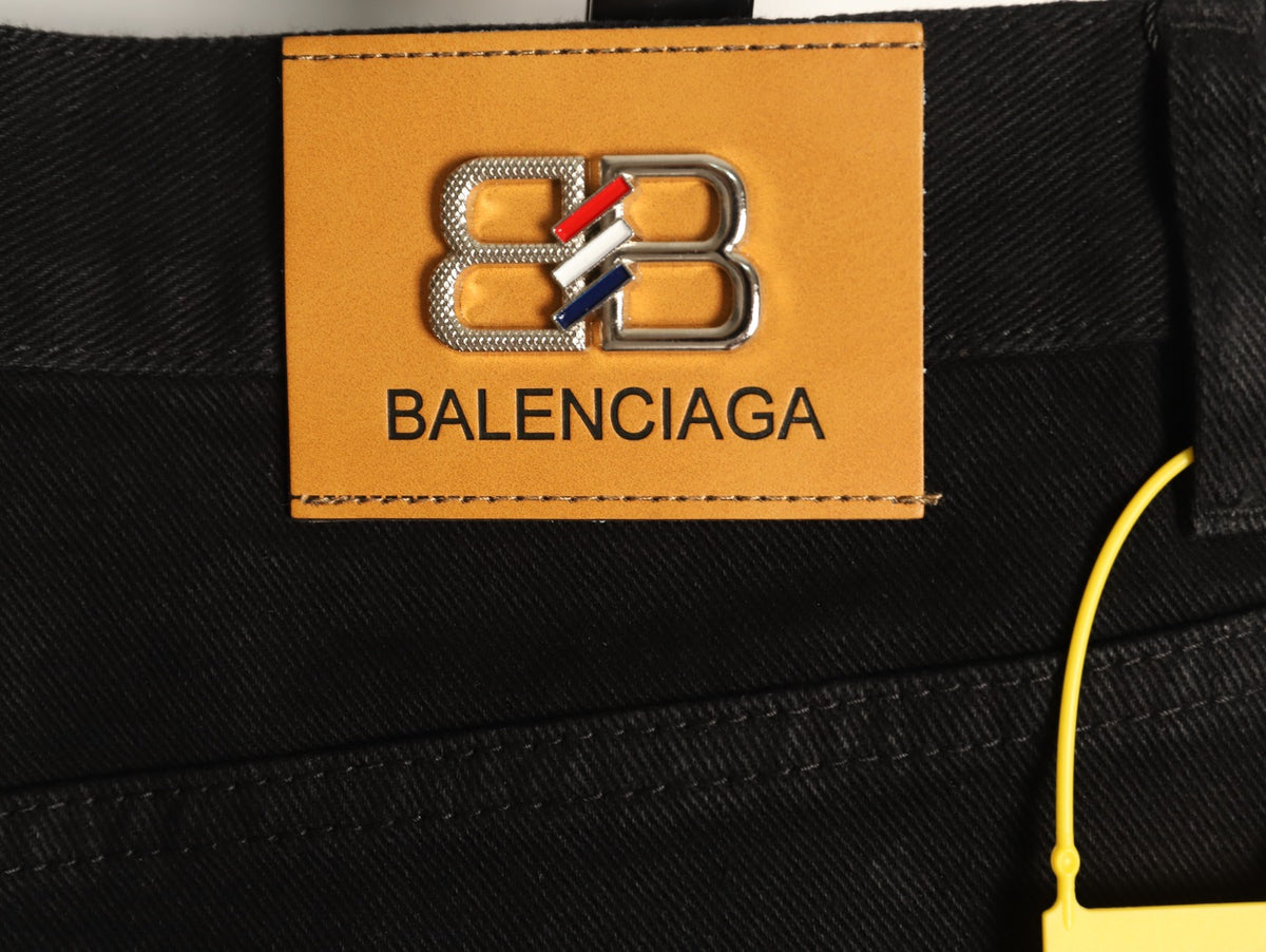Balenciaga 3M Letter Back-Pocket Black Straight-Leg Jeans
