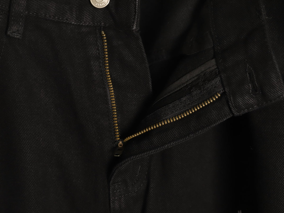 Balenciaga 3M Letter Back-Pocket Black Straight-Leg Jeans