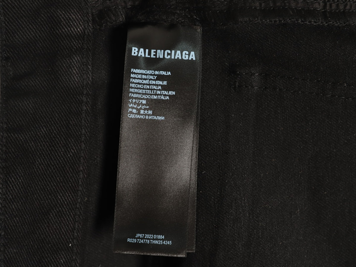 Balenciaga 3M Letter Back-Pocket Black Straight-Leg Jeans