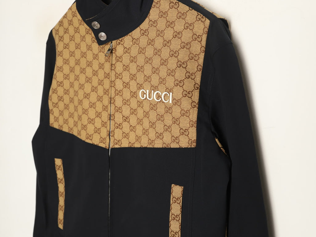 Gucci Vintage Monogram Panel Black Stand-Collar Jacket