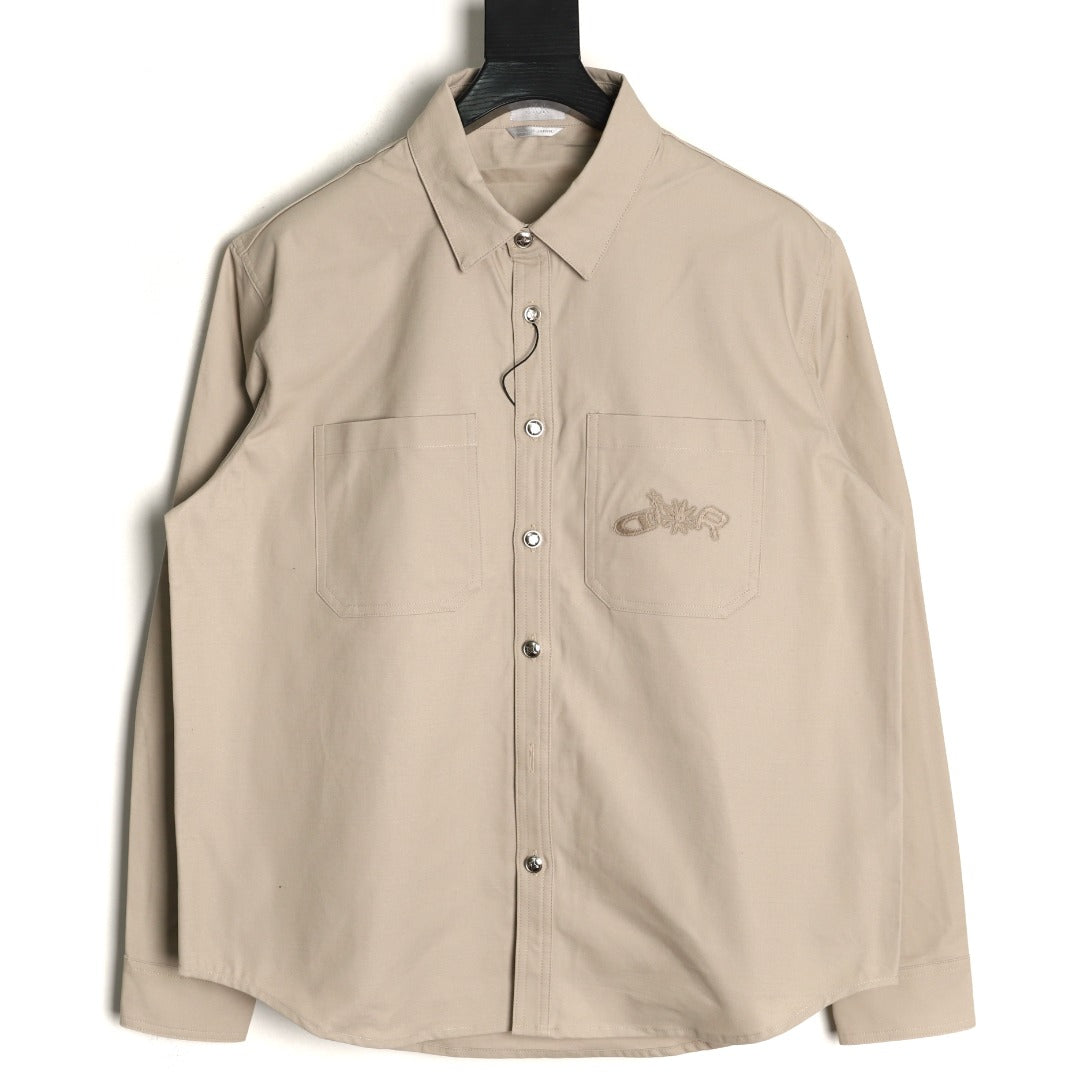 Dior 25FW Embroidered Emblem Beige Canvas Shirt Jacket