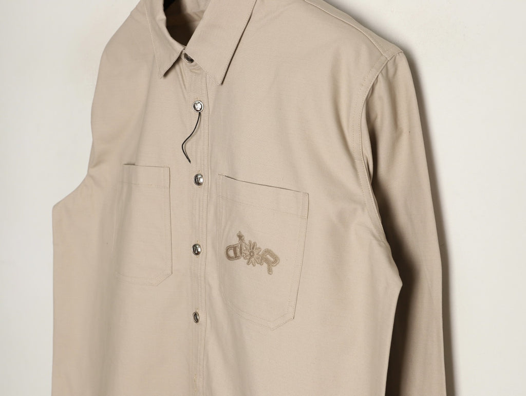 Dior 25FW Embroidered Emblem Beige Canvas Shirt Jacket